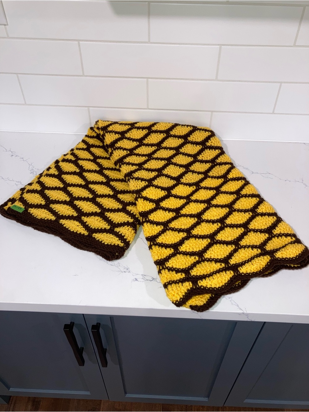 Handmade Yellow & Brown Crochet Throw Blanket - 45”x55”